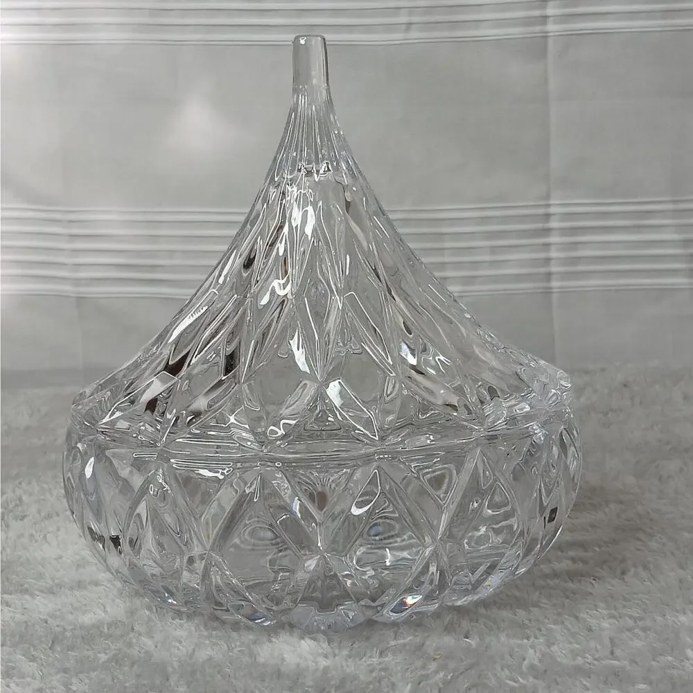 Hershey's Kiss Clear Crystal Cut Glass Candy Dish Bowl with Lid